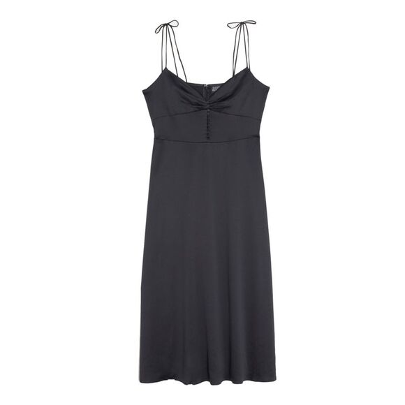 DANIELLE BERNSTEIN Womens Button Decal Tie Shoulders Satin Midi Dress - Picture 1 of 2